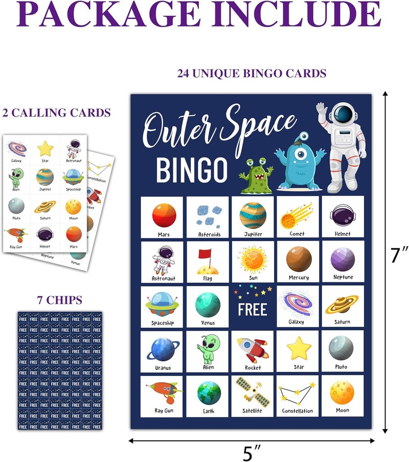 Disfuco Space Bingo Game for 24 Players - Outer Space Party Games, Birthday Bingo Cards for Adults, Party Favors Supplies and Decorations (B12) - Image 2